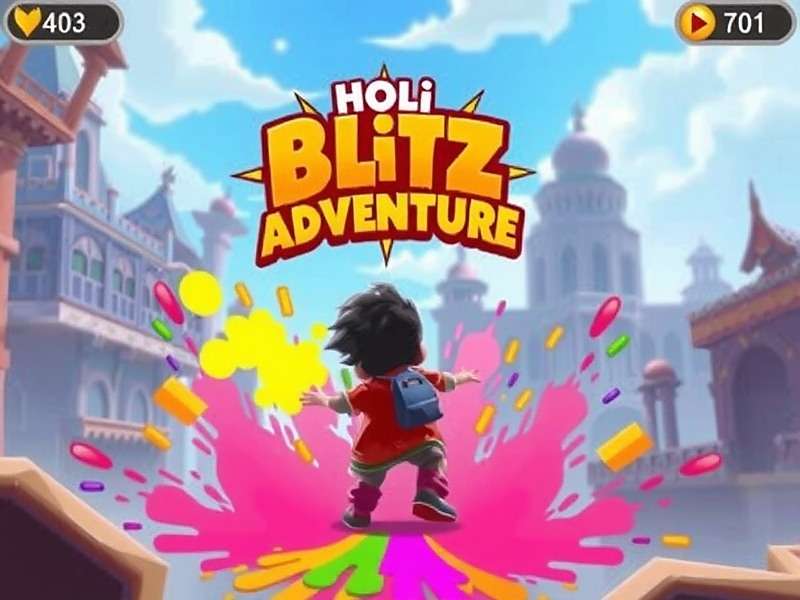 Holi Blitz Adventure Gameplay showing character throwing colored powder